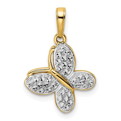 14K Two-Tone Diamond-Cut Butterfly Pendant