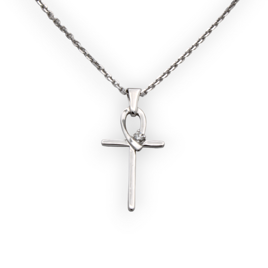 14k White Diamond Cross Pendant