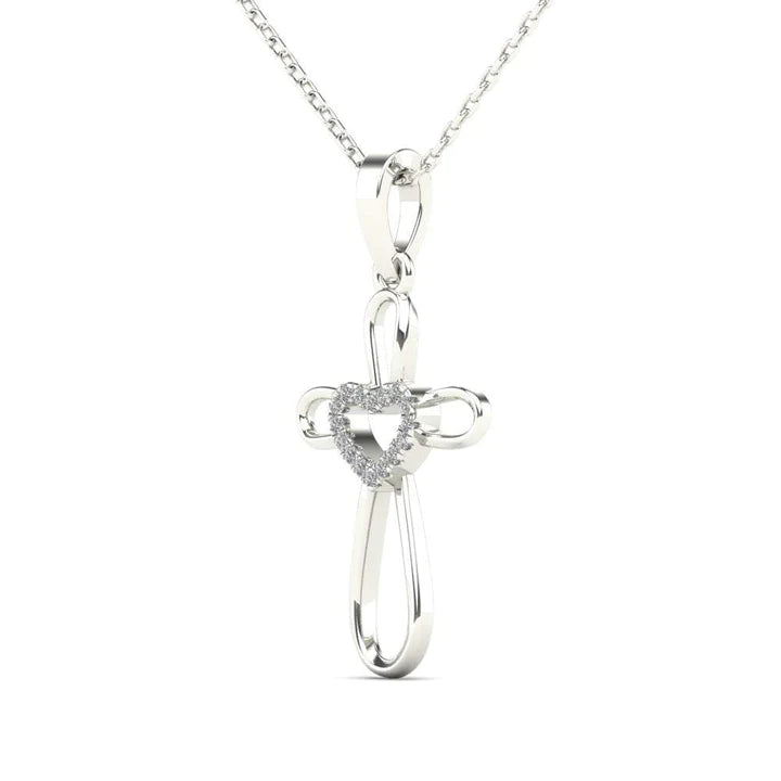 14k Diamond Heart Cross Pendant