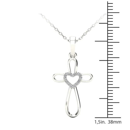 14k Diamond Heart Cross Pendant