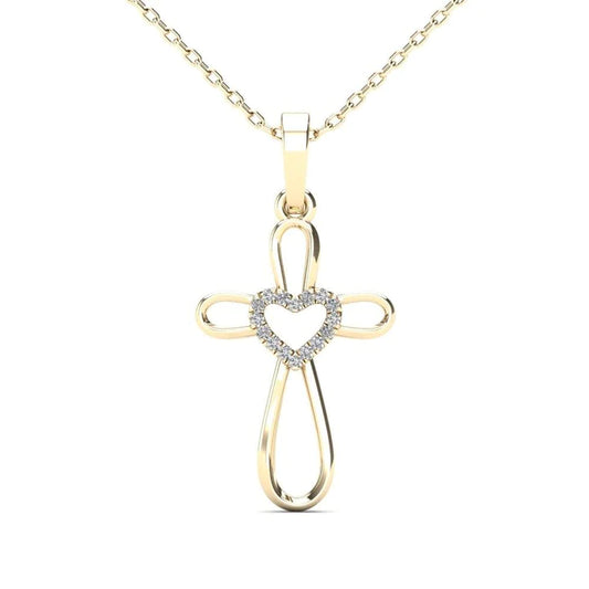 14k Diamond Heart Cross Pendant