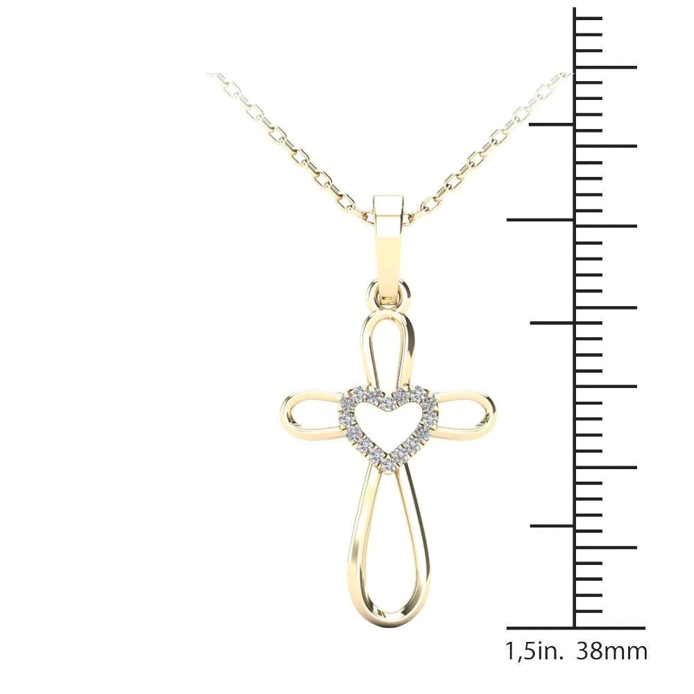 14k Diamond Heart Cross Pendant