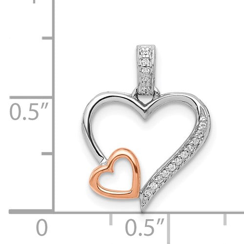 14k Two-Tone Diamond Double Hearts Pendant