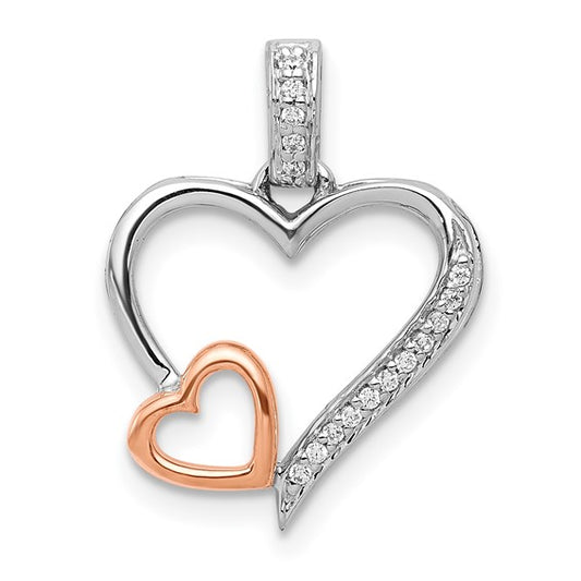14k Two-Tone Diamond Double Hearts Pendant