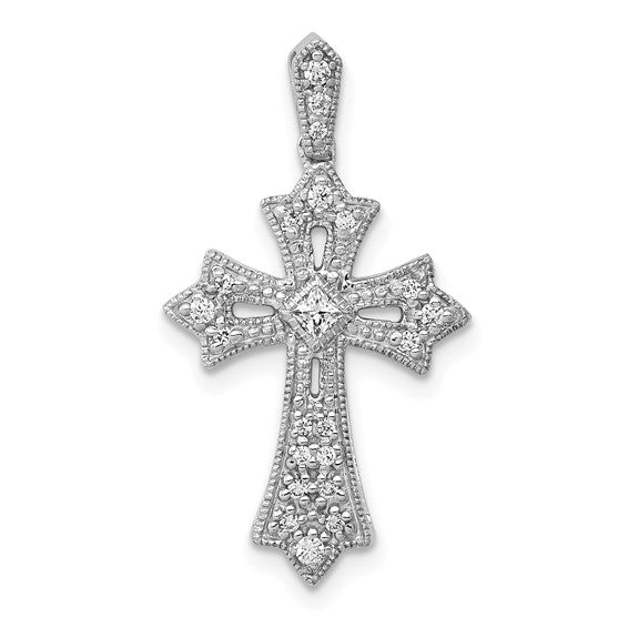 14k White Diamond Cross Pendant