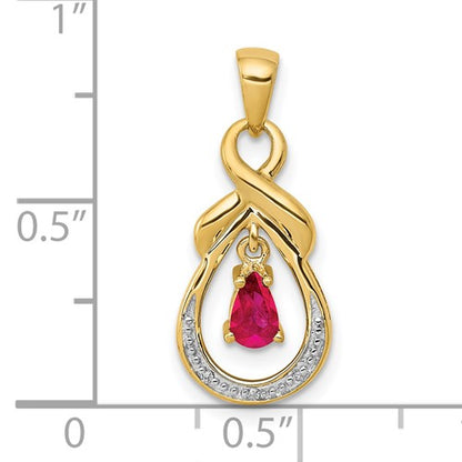 14k Pear Ruby and Diamond Dangle Pendant