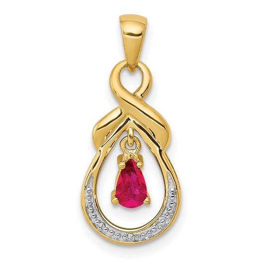 14k Pear Ruby and Diamond Dangle Pendant