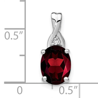 14k White Gold Oval Garnet and Diamond Pendant