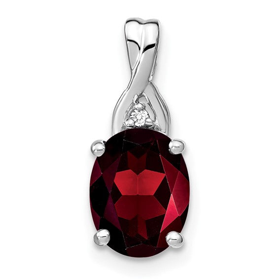 14k White Gold Oval Garnet and Diamond Pendant