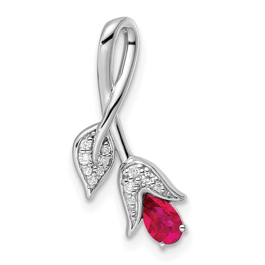 14k White Gold Ruby and Diamond Floral Pendant