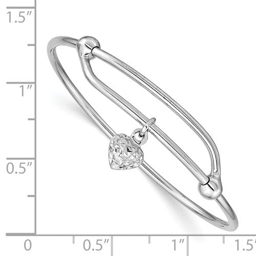 Sterling Silver Rhodium Plated Diamond Cut Heart Baby Bangle