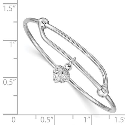 Sterling Silver Rhodium Plated Diamond Cut Heart Baby Bangle