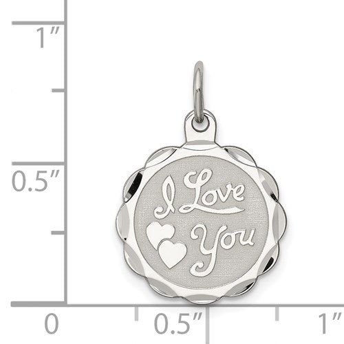 Sterling Silver Rhodium-Plated I Love You Charm