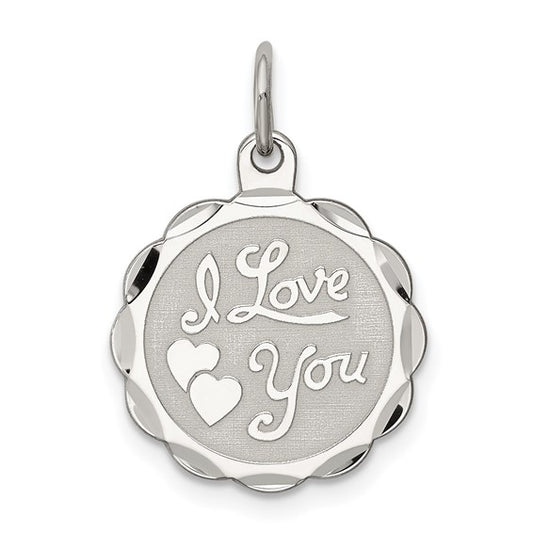 Sterling Silver Rhodium-Plated I Love You Charm
