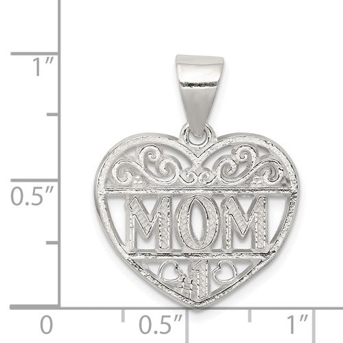 Sterling Silver Filigree #1 Mom Heart Charm