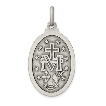 Sterling Silver Antiqued Miraculous Medallion -  34.5 x 21.1 mm