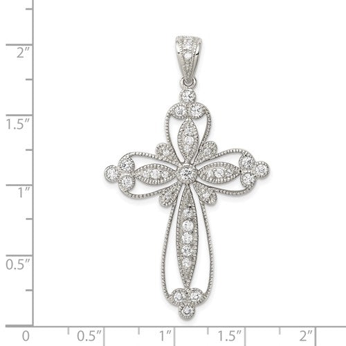 Sterling Silver CZ Filigree Cross Pendant