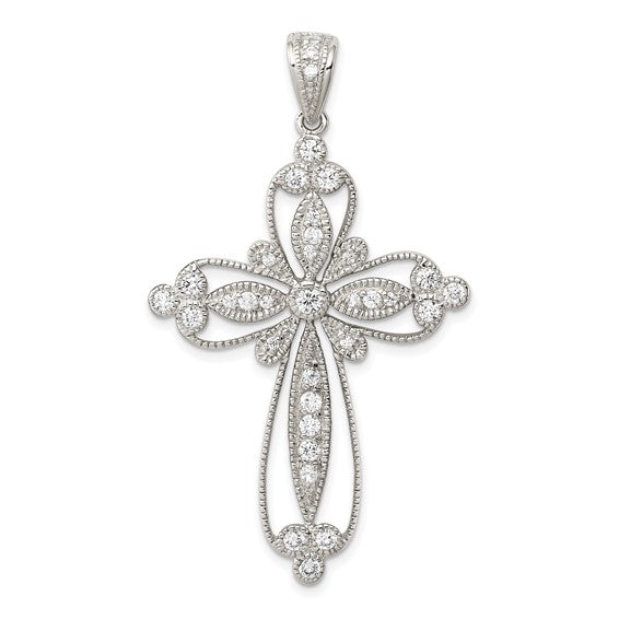 Sterling Silver CZ Filigree Cross Pendant