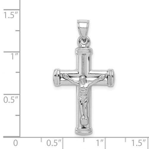 Sterling Silver Rhodium Plated Semi-Solid Crucifix Pendant