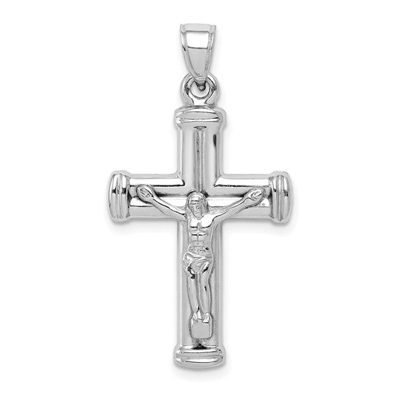 Sterling Silver Rhodium Plated Semi-Solid Crucifix Pendant