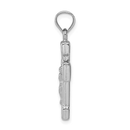 Sterling Silver Rhodium Plated Semi-Solid Crucifix Pendant