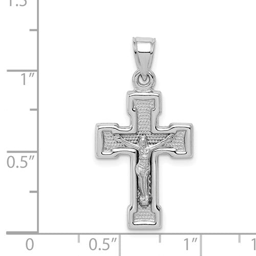 Sterling Silver Rhodium Plated Semi-Solid Crucifix Pendant