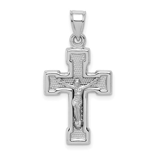 Sterling Silver Rhodium Plated Semi-Solid Crucifix Pendant