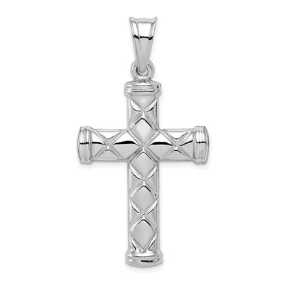 Sterling Silver Rhodium Plated Semi-Solid Cross Pendant