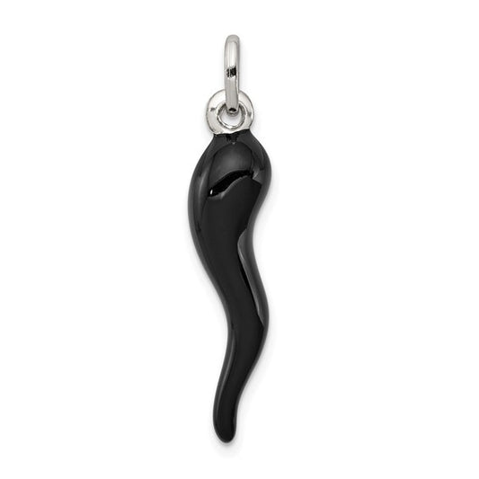 Sterling Silver Black Enamel Rhodium Plated Italian Horn Charm