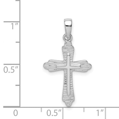 Sterling Silver Rhodium-Plated Striped Texture Cross Pendant