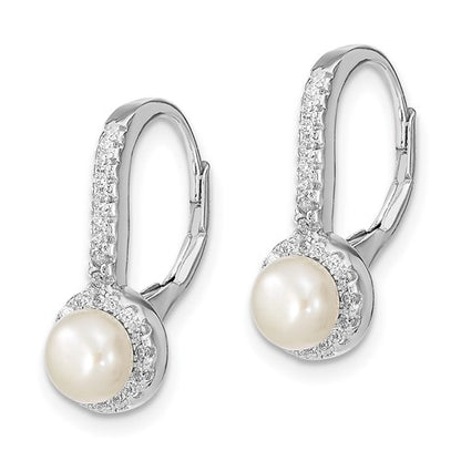 Sterling Silver CZ & Pearl Lever-Back Earrings