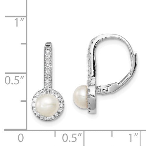 Sterling Silver CZ & Pearl Lever-Back Earrings