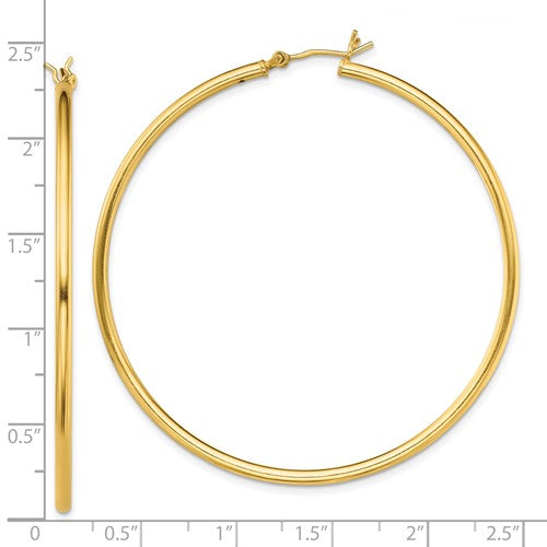 Sterling Silver Gold-Plated 2 mm Round Hoop Earrings - 55 mm