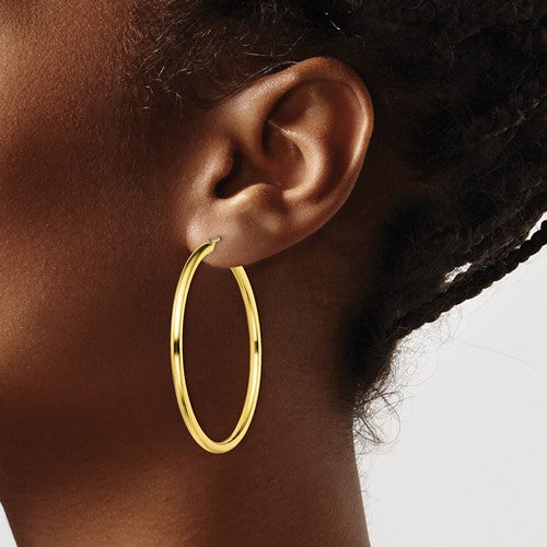 Sterling Silver Gold-Plated 2 mm Round Hoop Earrings - 45 mm