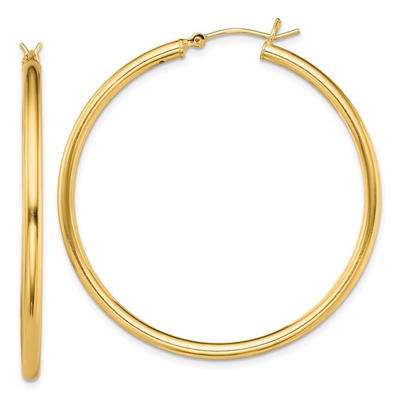 Sterling Silver Gold-Plated 2 mm Round Hoop Earrings - 45 mm