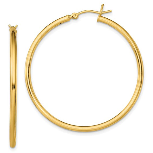 Sterling Silver Gold-Plated 2 mm Round Hoop Earrings - 40 mm