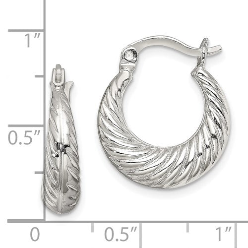 Sterling Silver Semi-Solid Textured Hoop Earrings