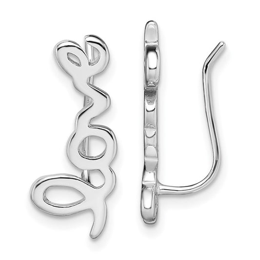 Sterling Silver Rhodium Plated LOVE Ear Climber Earrings