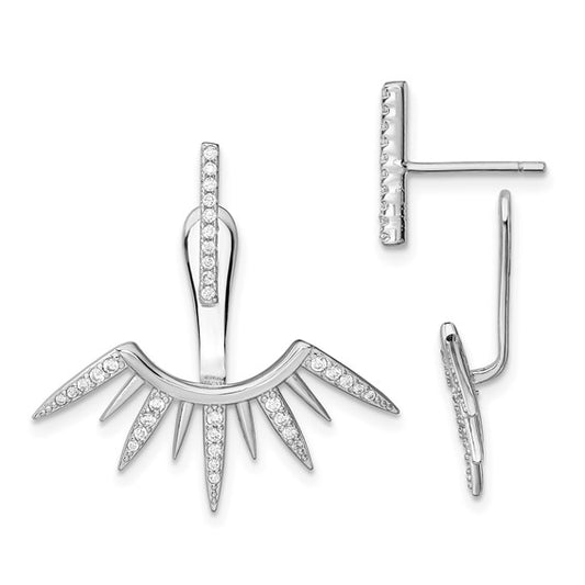 Sterling Silver CZ Front & Back Spike Post Earrings