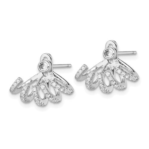 Sterling Silver Rhodium Plated Front & Back CZ Post Earrings