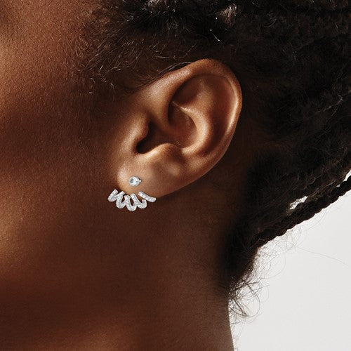 Sterling Silver Rhodium Plated Front & Back CZ Post Earrings