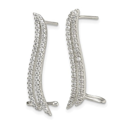 Sterling Silver CZ Cuff Ear Climber Earrings