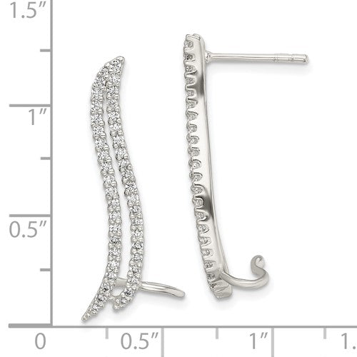 Sterling Silver CZ Cuff Ear Climber Earrings