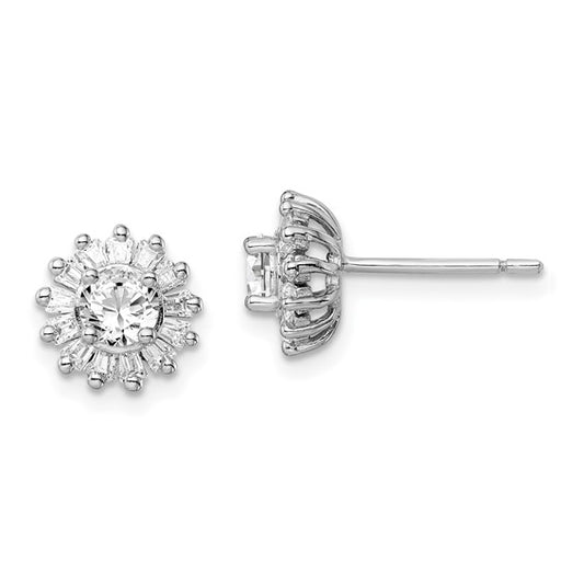 Sterling Silver Rhodium Plated CZ Post Earrings