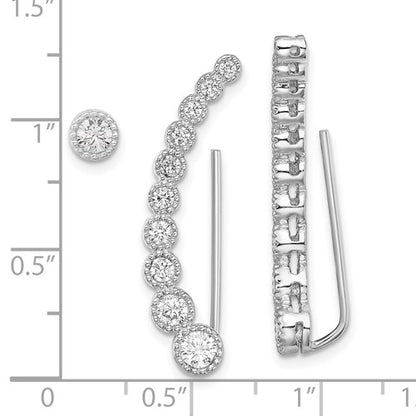 Sterling Silver Rhodium Plated CZ 1 Ear Climber & 1 Stud Earrings