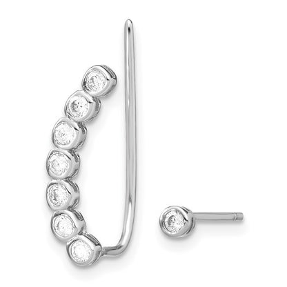 Sterling Silver Rhodium Plated CZ 1 Ear Climber & 1 Stud Earrings