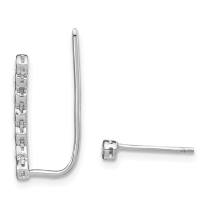 Sterling Silver Rhodium Plated CZ 1 Ear Climber & 1 Stud Earrings