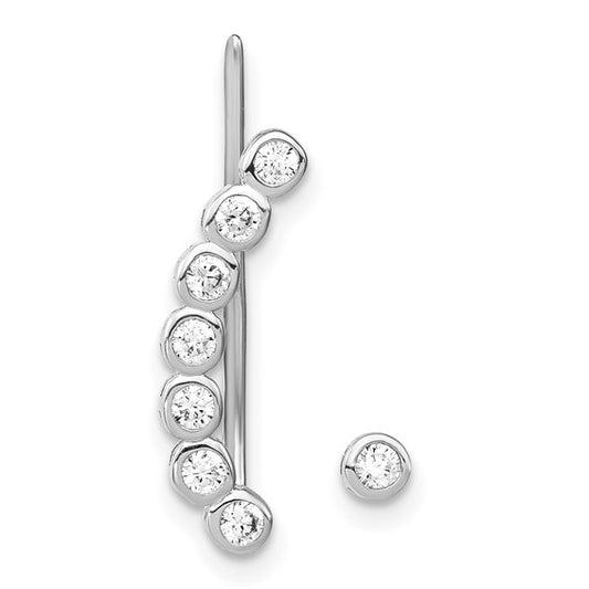 Sterling Silver Rhodium Plated CZ 1 Ear Climber & 1 Stud Earrings