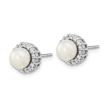 Sterling Silver CZ & Pearl Post Earrings