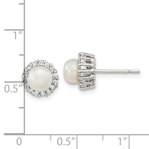 Sterling Silver CZ & Pearl Post Earrings